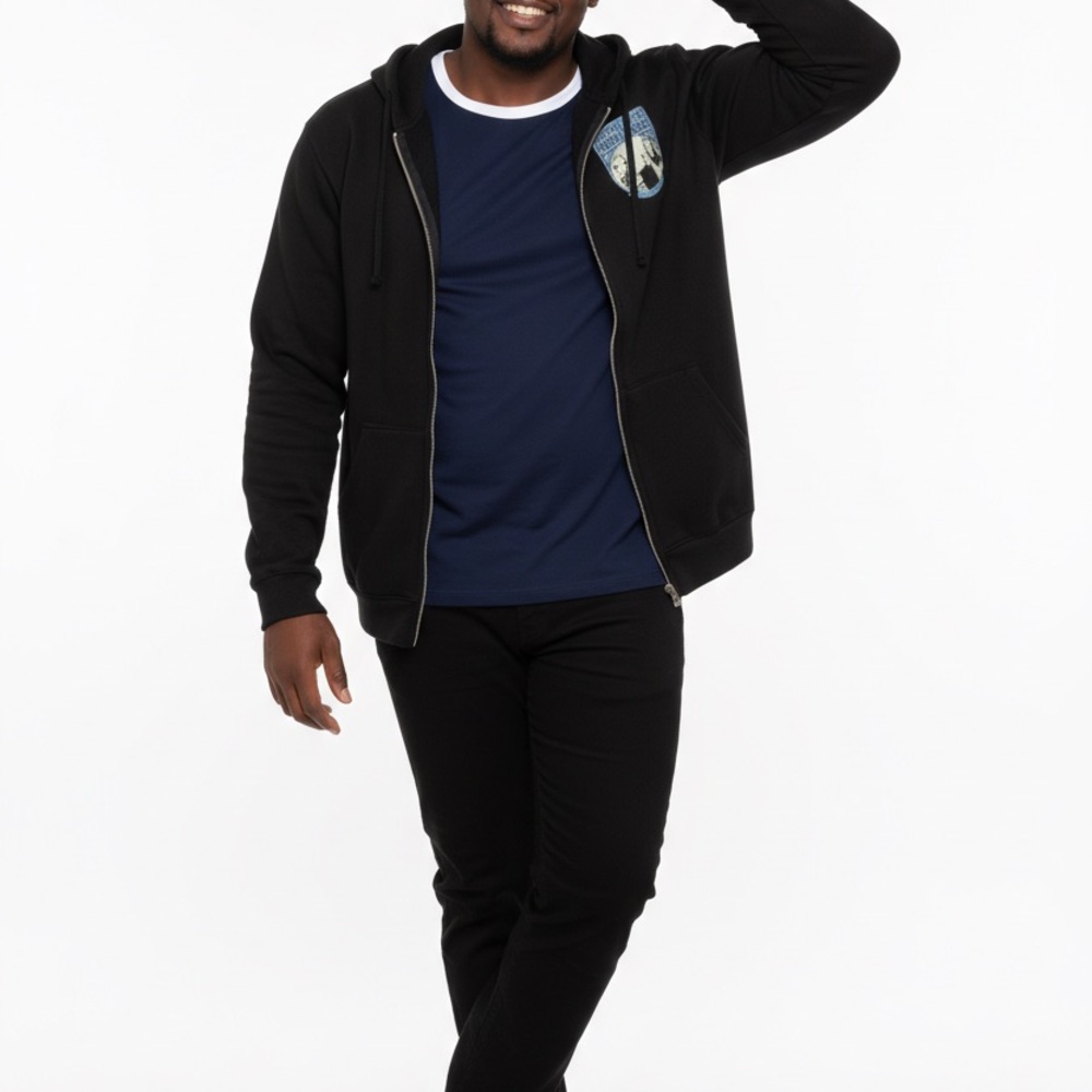 Robert plant & Alison KRAUSS 2023. Black Zip-Up Hoodie with Blue Patch sku 2926